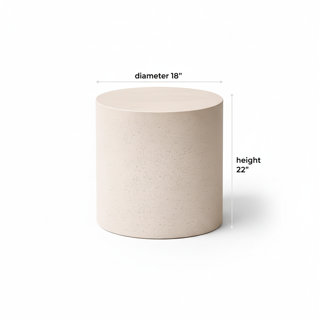 Micro Cement Round Table 18" – White Background with Dimensions
